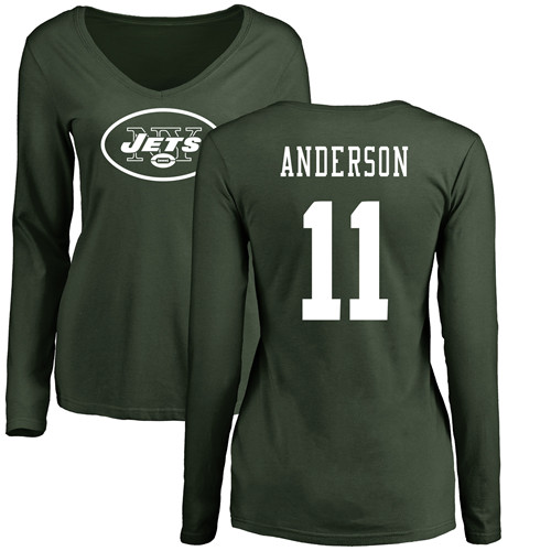 New York Jets Green Women Robby Anderson Name and Number Logo NFL Football #11 Long Sleeve T Shirt